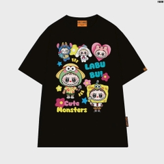 Áo thun LABUBU HY KOREA Labubu Cute Monsters 1808 tay lỡ cotton 75 form rộng nam nữ unisex
