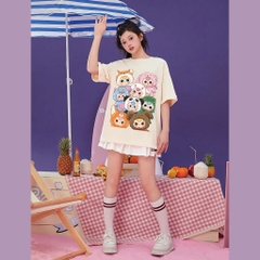 Áo thun HY KOREA Gấu Baby Three V2 1804 tay lỡ cotton 75 form rộng nam nữ unisex