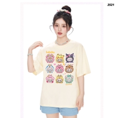 Áo thun LABUBU HY KOREA Labubu Cartoon 2521 tay lỡ cotton 75 form rộng nam nữ unisex