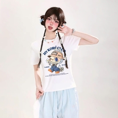 Baby Tee HY KOREA áo thun nữ Labubu sweet 1802 cotton 100% co giãn tay ngắn