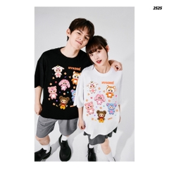 Áo thun Baby Three HY KOREA Nhiều Bé Ba 2525 tay lỡ cotton 75 form rộng nam nữ unisex