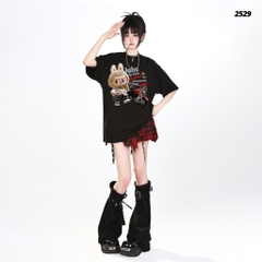 Áo thun LABUBU HY KOREA LABUBU xe Moto 2529 tay lỡ cotton 75 form rộng nam nữ unisex