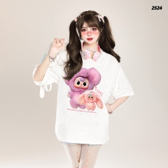 Áo thun HY KOREA Baby Three Gấu Tím 2524 tay lỡ cotton 75 form rộng nam nữ unisex