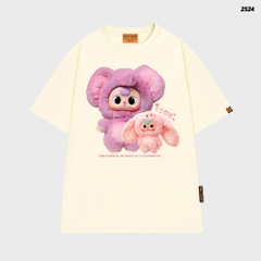 Áo thun HY KOREA Baby Three Gấu Tím 2524 tay lỡ cotton 75 form rộng nam nữ unisex