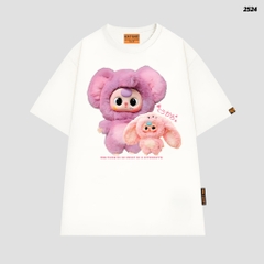 Áo thun HY KOREA Baby Three Gấu Tím 2524 tay lỡ cotton 75 form rộng nam nữ unisex