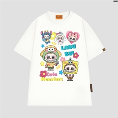 Áo thun LABUBU HY KOREA Labubu Cute Monsters 1808 tay lỡ cotton 75 form rộng nam nữ unisex