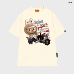 Áo thun LABUBU HY KOREA LABUBU xe Moto 2529 tay lỡ cotton 75 form rộng nam nữ unisex