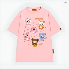Áo thun Baby Three HY KOREA Nhiều Bé Ba 2525 tay lỡ cotton 75 form rộng nam nữ unisex