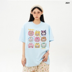 Áo thun LABUBU HY KOREA Labubu Cartoon 2521 tay lỡ cotton 75 form rộng nam nữ unisex