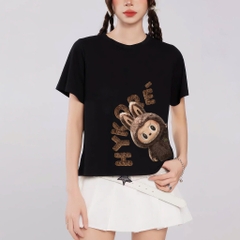 Baby Tee HY KOREA áo thun nữ Labubu Zimomo Nâu 1690 cotton 100% co giãn tay ngắn
