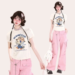 Baby Tee HY KOREA áo thun nữ Labubu sweet 1802 cotton 100% co giãn tay ngắn