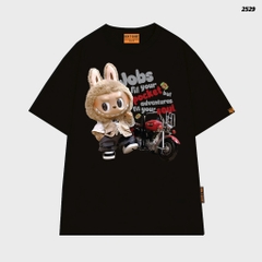 Áo thun LABUBU HY KOREA LABUBU xe Moto 2529 tay lỡ cotton 75 form rộng nam nữ unisex