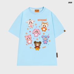 Áo thun Baby Three HY KOREA Nhiều Bé Ba 2525 tay lỡ cotton 75 form rộng nam nữ unisex