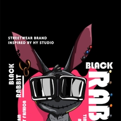 Áo Thun Cotton 100  HY KOREA Nam Nữ BLACK RABBIT 1191 Tay Lỡ Unisex
