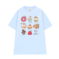 Áo Thun Unisex Nam Nữ sweet desserts 996 HY KOREA Tay Lỡ Cotton 100