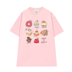 Áo Thun Unisex Nam Nữ sweet desserts 996 HY KOREA Tay Lỡ Cotton 100