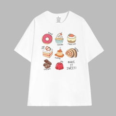 Áo Thun Unisex Nam Nữ sweet desserts 996 HY KOREA Tay Lỡ Cotton 100