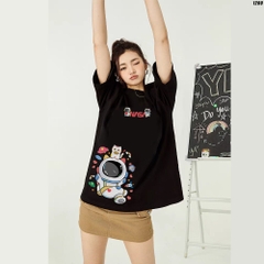Áo thun tay lỡ HY KOREA Mèo Nasa 1200 cotton 75% nam nữ form rộng