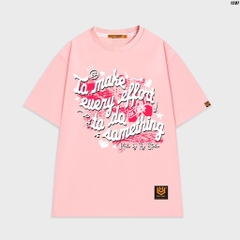 Áo thun unisex HY KOREA Make every effort 1207 cotton 75% form rộng tay lỡ