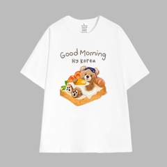 Áo Thun Tay Lỡ HY KOREA Cotton 100 Unisex Gấu Teddy sleeping on breakfast bread 999