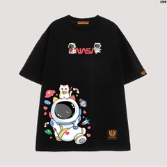 Áo thun tay lỡ HY KOREA Mèo Nasa 1200 cotton 75% nam nữ form rộng