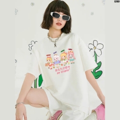 Áo thun nữ HY KOREA Good luck happy day 1205 cotton 75% form rộng tay lỡ