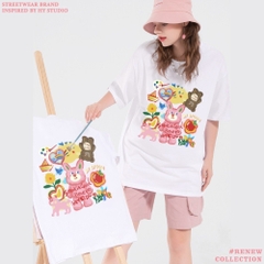 Áo Thun HY KOREA Cotton 100 Tay Lỡ Unisex Thỏ mèo art 1238 Form Rộng
