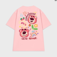 Áo thun nam nữ tay lỡ HY KOREA Lotso Bear Flower 1237 form rộng unisex