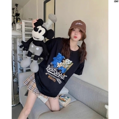 Áo Thun Nam Nữ HY KOREA Cotton 100 Tay Lỡ BearCandie Blue 1241 Form Rộng