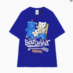 Áo Thun Nam Nữ HY KOREA Cotton 100 Tay Lỡ BearCandie Blue 1241 Form Rộng