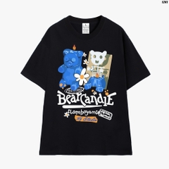 Áo Thun Nam Nữ HY KOREA Cotton 100 Tay Lỡ BearCandie Blue 1241 Form Rộng