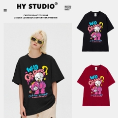 Áo Thun Tay Lỡ HY KOREA Gấu Who Cares 1244 Form Rộng Unisex Cotton 100