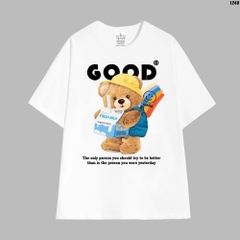 Áo Thun Unisex HY KOREA Cotton 100 Bear Good Milk 1248 Form Rộng Tay Lỡ