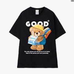 Áo Thun Unisex HY KOREA Cotton 100 Bear Good Milk 1248 Form Rộng Tay Lỡ