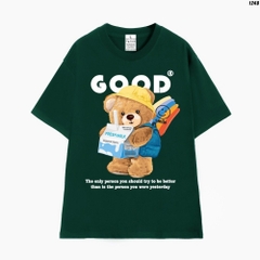 Áo Thun Unisex HY KOREA Cotton 100 Bear Good Milk 1248 Form Rộng Tay Lỡ