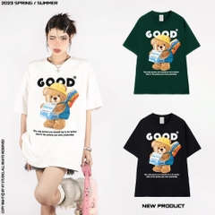 Áo Thun Unisex HY KOREA Cotton 100 Bear Good Milk 1248 Form Rộng Tay Lỡ