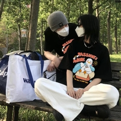 Áo Thun Nam Nữ HY KOREA Cotton 100 Vịt hộp Carton 1250 Form Rộng Tay Lỡ Unisex