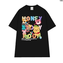 Áo Thun Tay Lỡ HY KOREA Honey Pooh 1262 Form Rộng Cotton 100 Nam Nữ