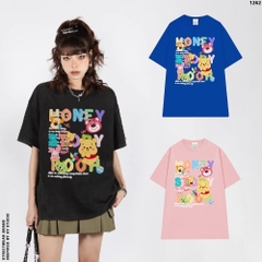 Áo Thun Tay Lỡ HY KOREA Honey Pooh 1262 Form Rộng Cotton 100 Nam Nữ
