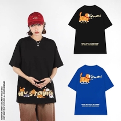 Áo Phông Unisex HY KOREA Cotton 100 Tay Lỡ Cat Moji 1263 Form Rộng