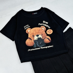 Áo croptop nữ HY KOREA in Bear Photography 1267 freesize ôm body tay ngắn