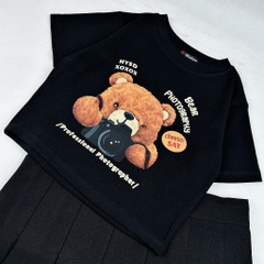 Áo croptop nữ HY KOREA in Bear Photography 1267 freesize ôm body tay ngắn