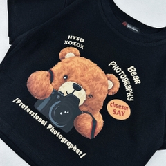 Áo croptop nữ HY KOREA in Bear Photography 1267 freesize ôm body tay ngắn