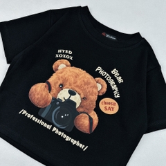 Áo croptop nữ HY KOREA in Bear Photography 1267 freesize ôm body tay ngắn