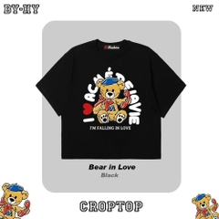 Áo croptop nữ HY KOREA in Bear in Love 1266 ôm body tay ngắn freesize