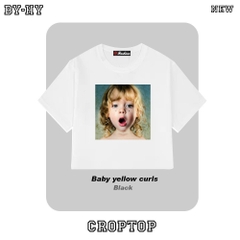 Áo croptop body nữ HY KOREA in Baby yellow curls 1269 ôm tay ngắn freesize