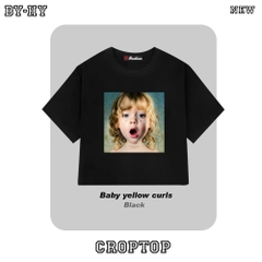 Áo croptop body nữ HY KOREA in Baby yellow curls 1269 ôm tay ngắn freesize