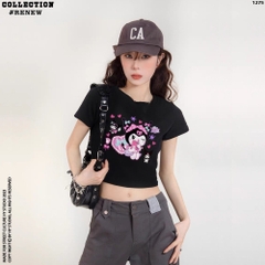 Áo croptop thun HY KOREA in Thỏ Kuromi 1275 tay ngắn freesize