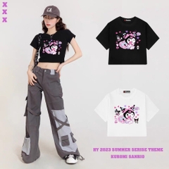 Áo croptop thun HY KOREA in Thỏ Kuromi 1275 tay ngắn freesize