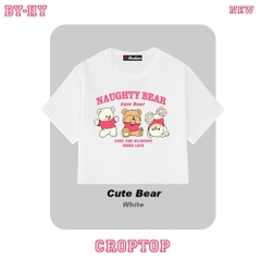 Áo croptop nữ HY KOREA in Cute Bear Pink 1271 tay ngắn thun